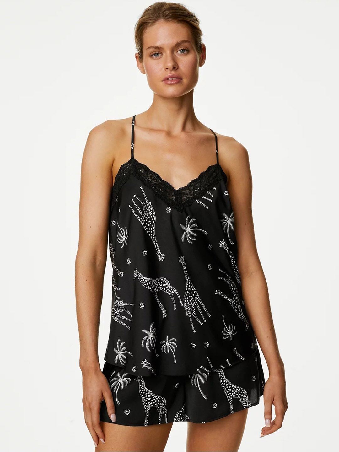 

Marks & Spencer Conversational Printed Shoulder Straps Night suit, Black