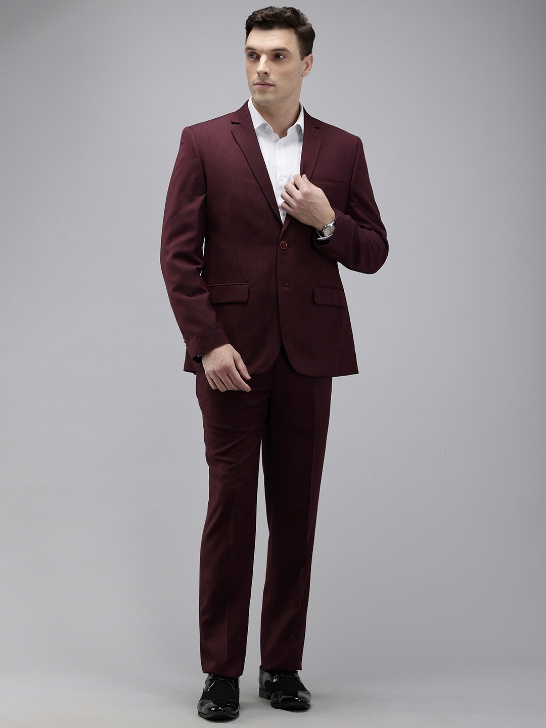 

Park Avenue Self Design Single Breasted 2 Piece Party Suits, Maroon