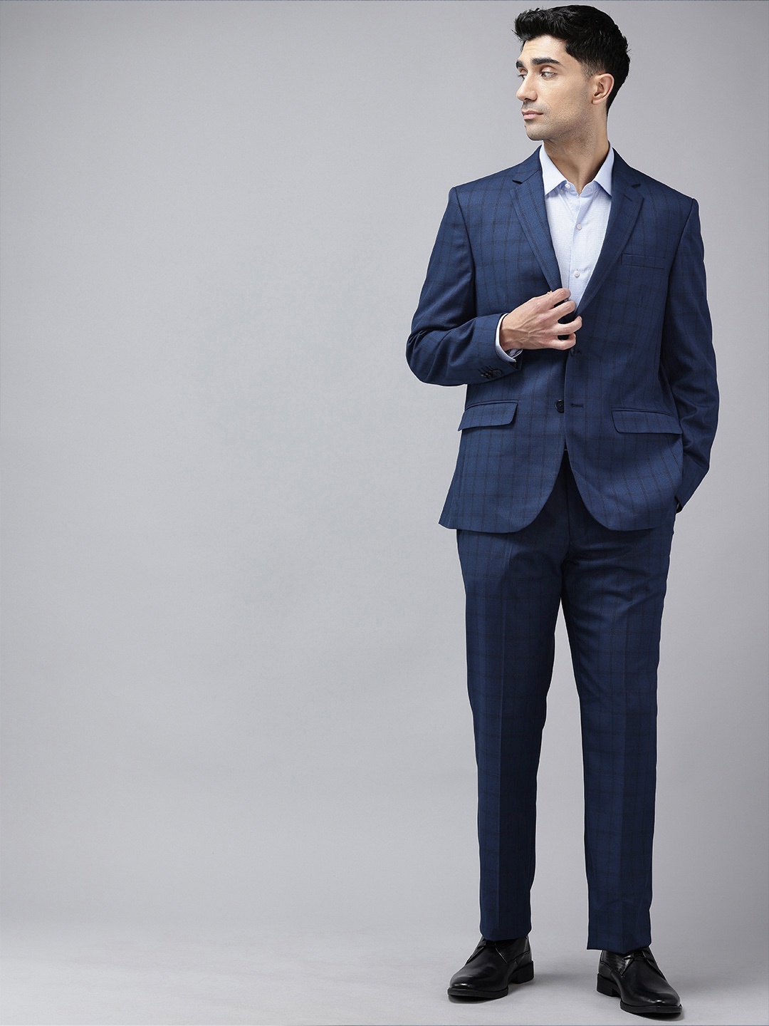 

Park Avenue Checked Single-Breasted Two-Piece Formal Suit, Blue