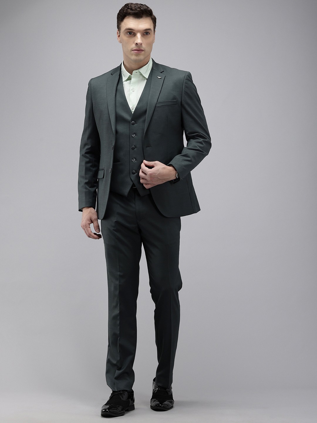 

Park Avenue Super Slim Fit Notched Lapel Collar 3 Piece Formal Suit, Green