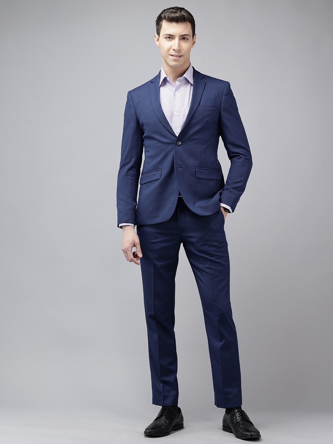 

Park Avenue Men Checked Super Slim Neo Fit Single-Breasted Two-Piece Party Suit, Navy blue