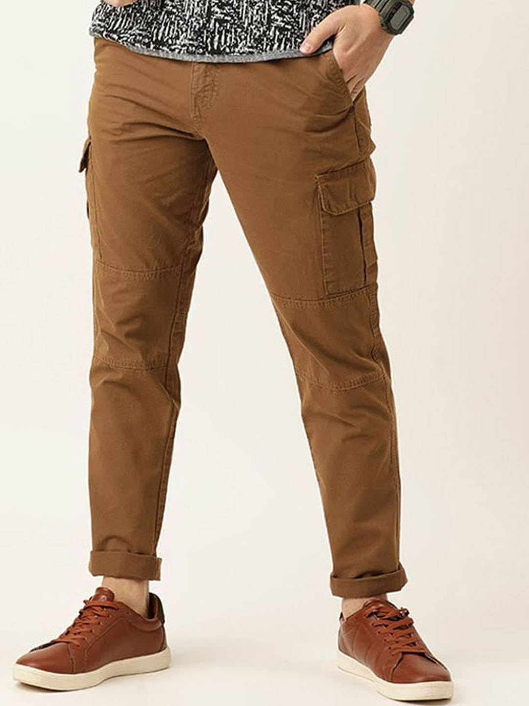 

IVOC Men Slim Fit Cargo Styles Cotton Chinos Trousers, Brown