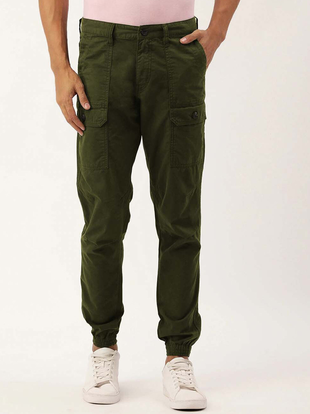 

IVOC Men Pure Cotton Cargo Joggers, Olive