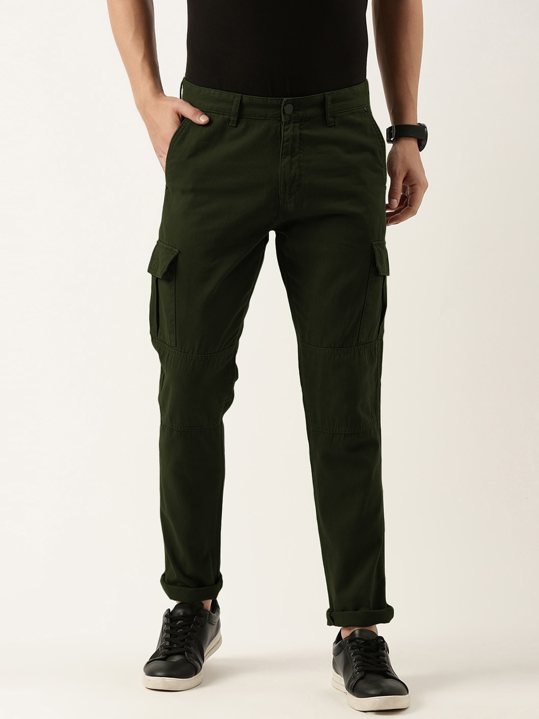 

IVOC Men Slim Fit Cotton Cargos Trousers, Green