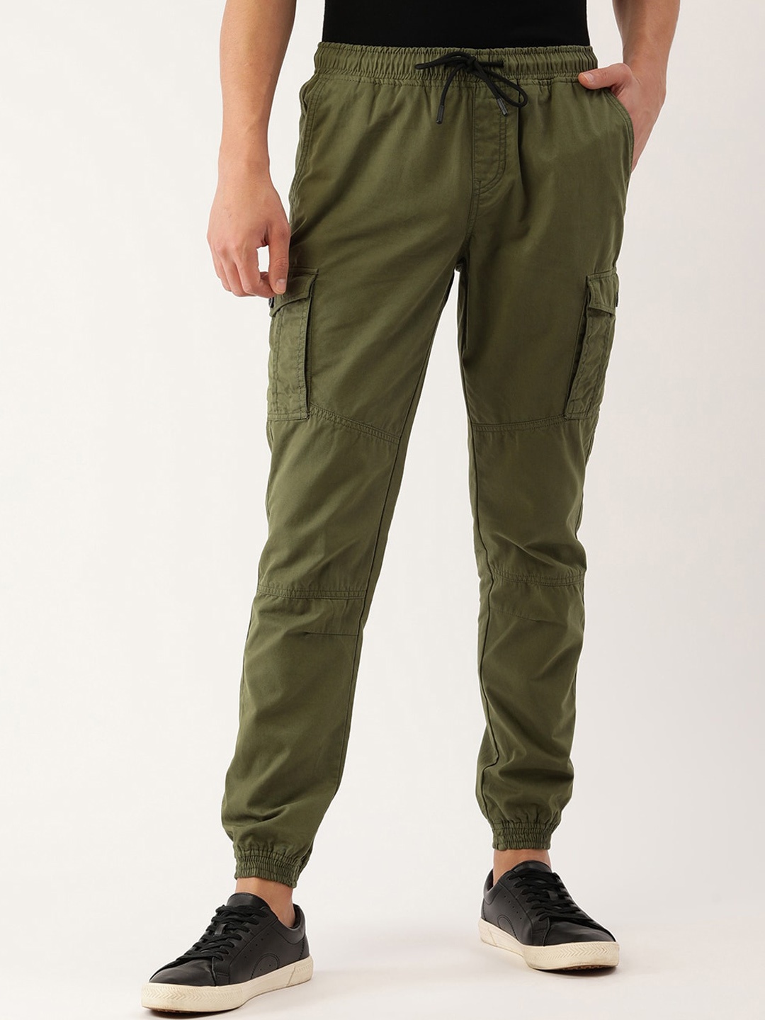 

IVOC Men Pure Cotton Cargo Joggers, Olive