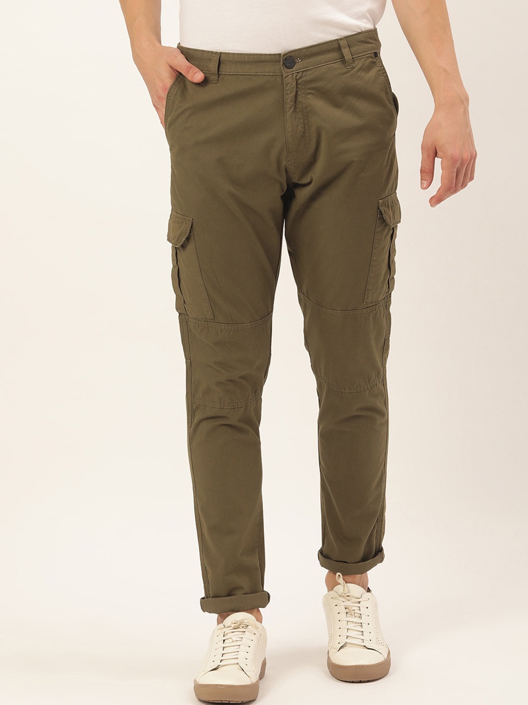 

IVOC Men Slim Fit Cotton Cargos Trousers, Olive