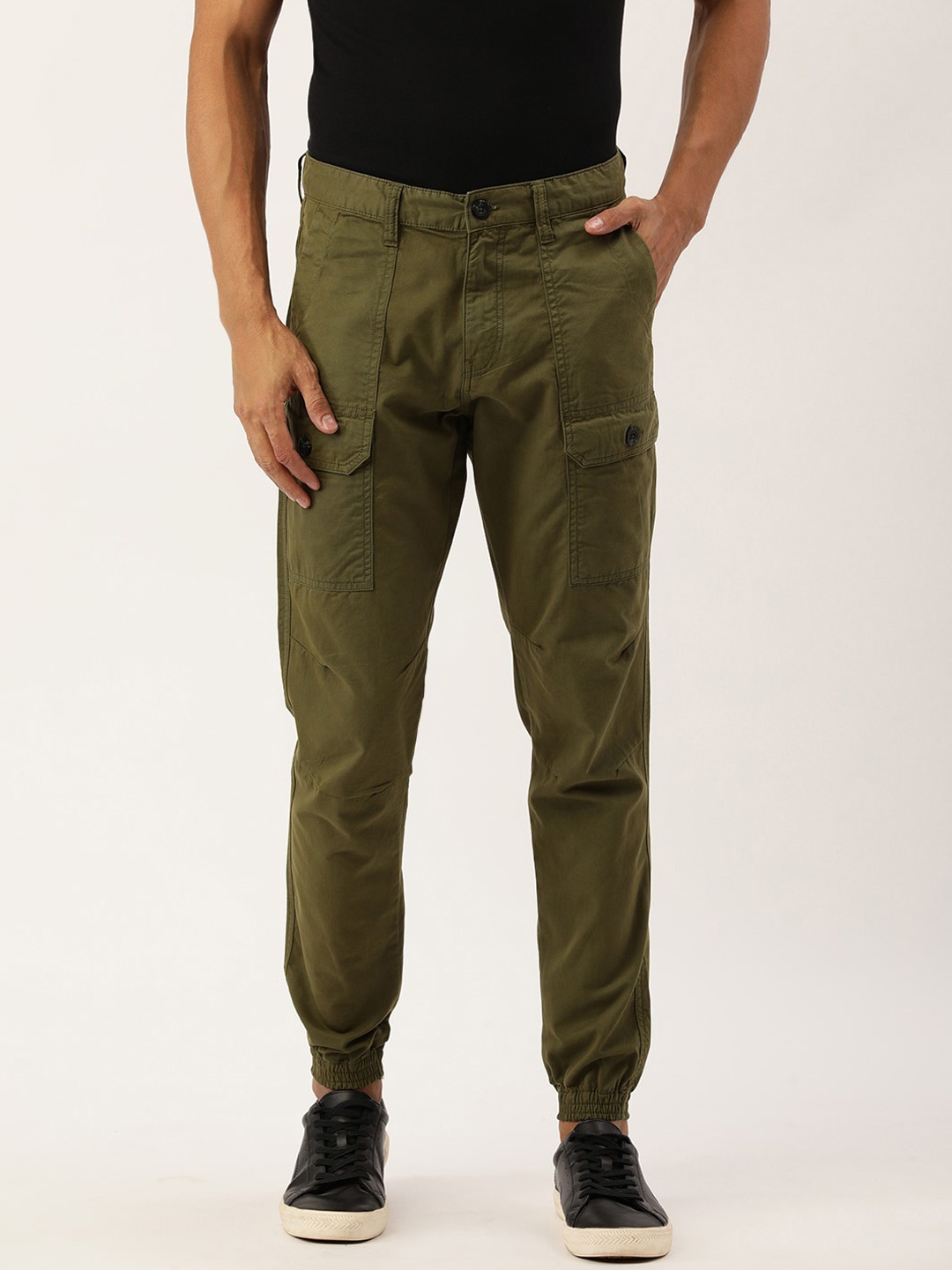 

IVOC Men Pure Cotton Cargos Trousers, Green