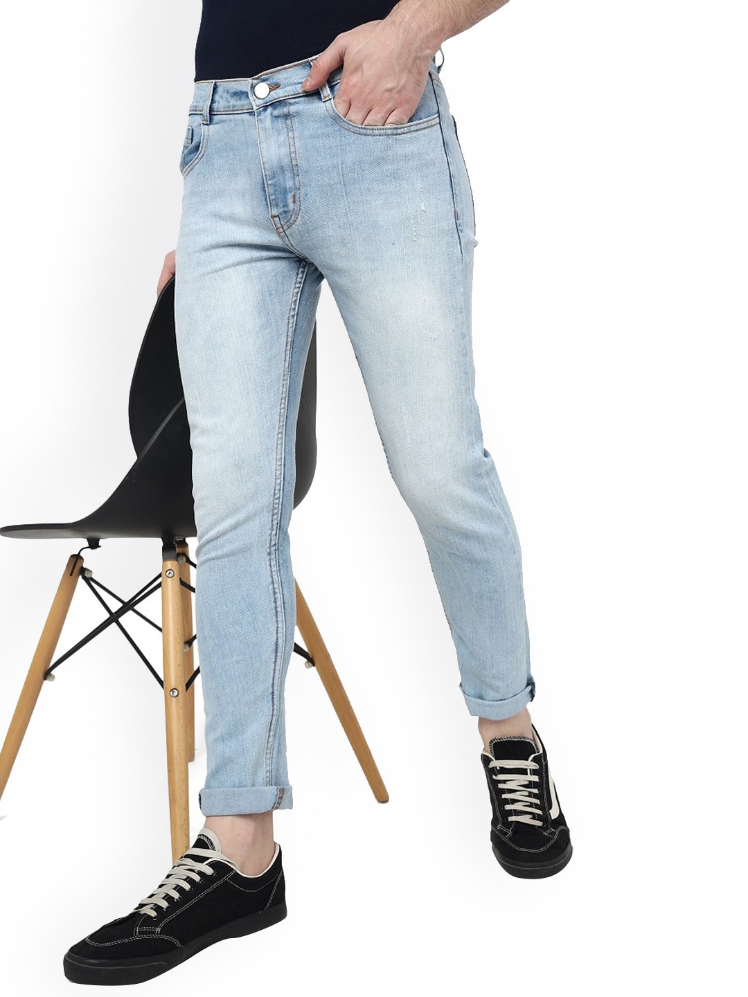 

BAESD Men Classic Low-Rise Low Distress Heavy Fade Stretchable Jeans, Turquoise blue