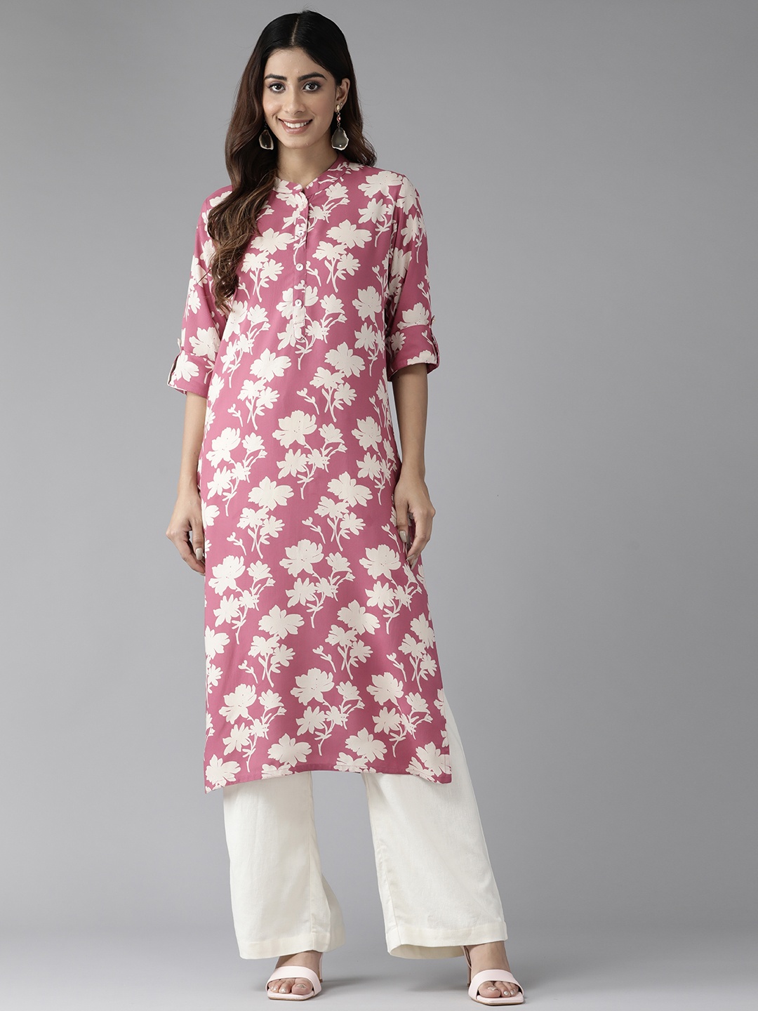 

Cayman Women Floral Printed Straight Kurta, Mauve