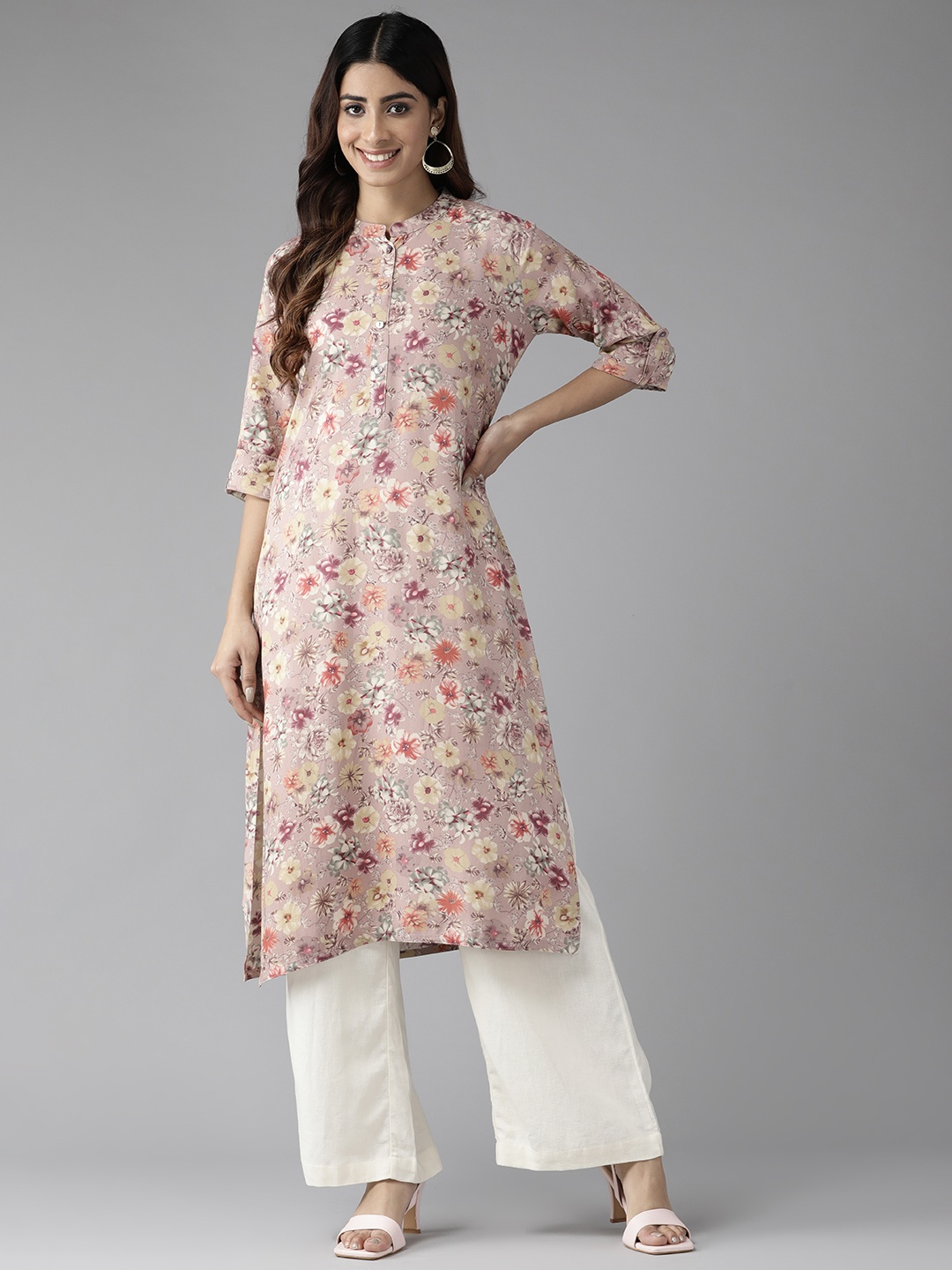 

Cayman Women Floral Printed Straight Kurta, Beige