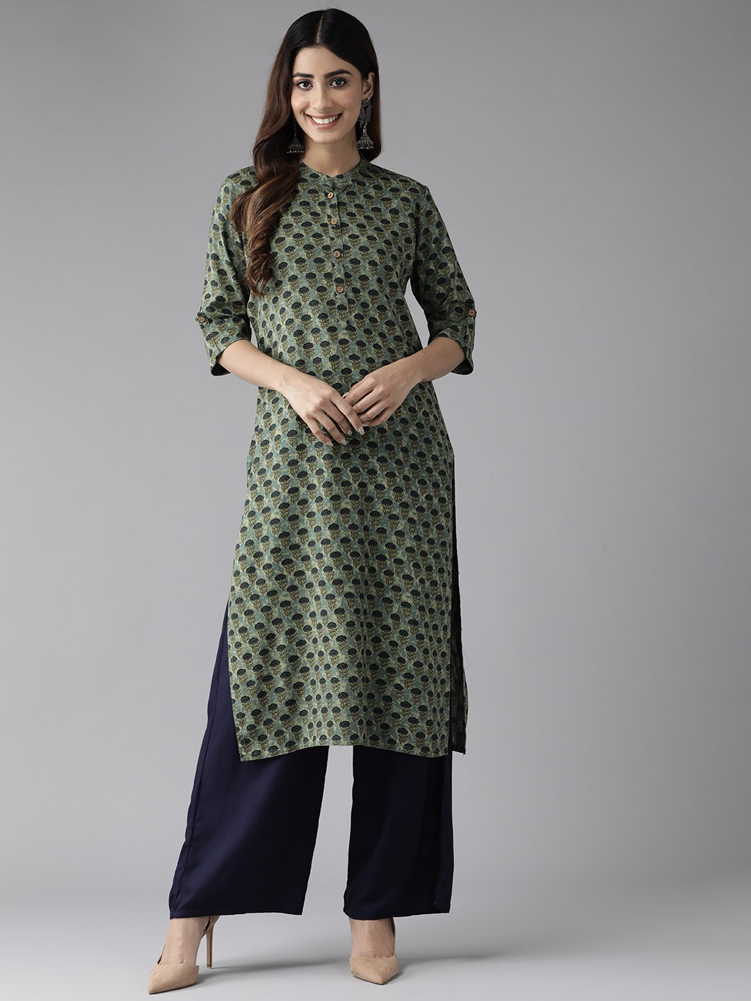 

Cayman Women Floral Printed Straight Kurta, Olive