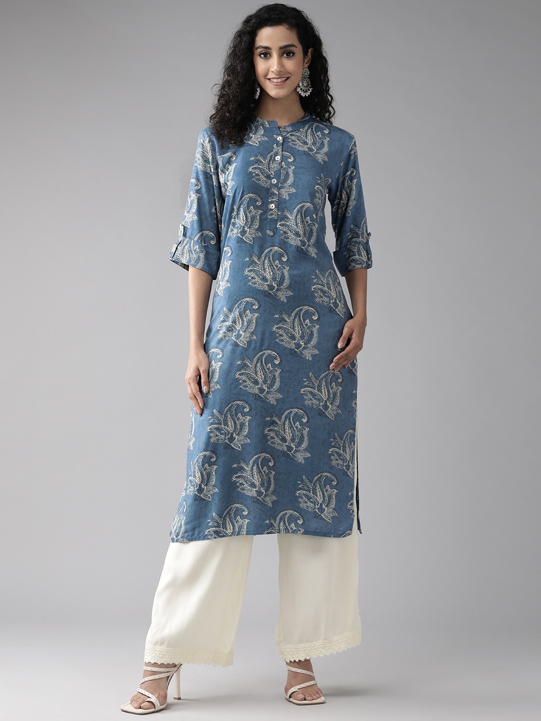 

Cayman Women Ethnic Motifs Printed Straight Kurta, Blue