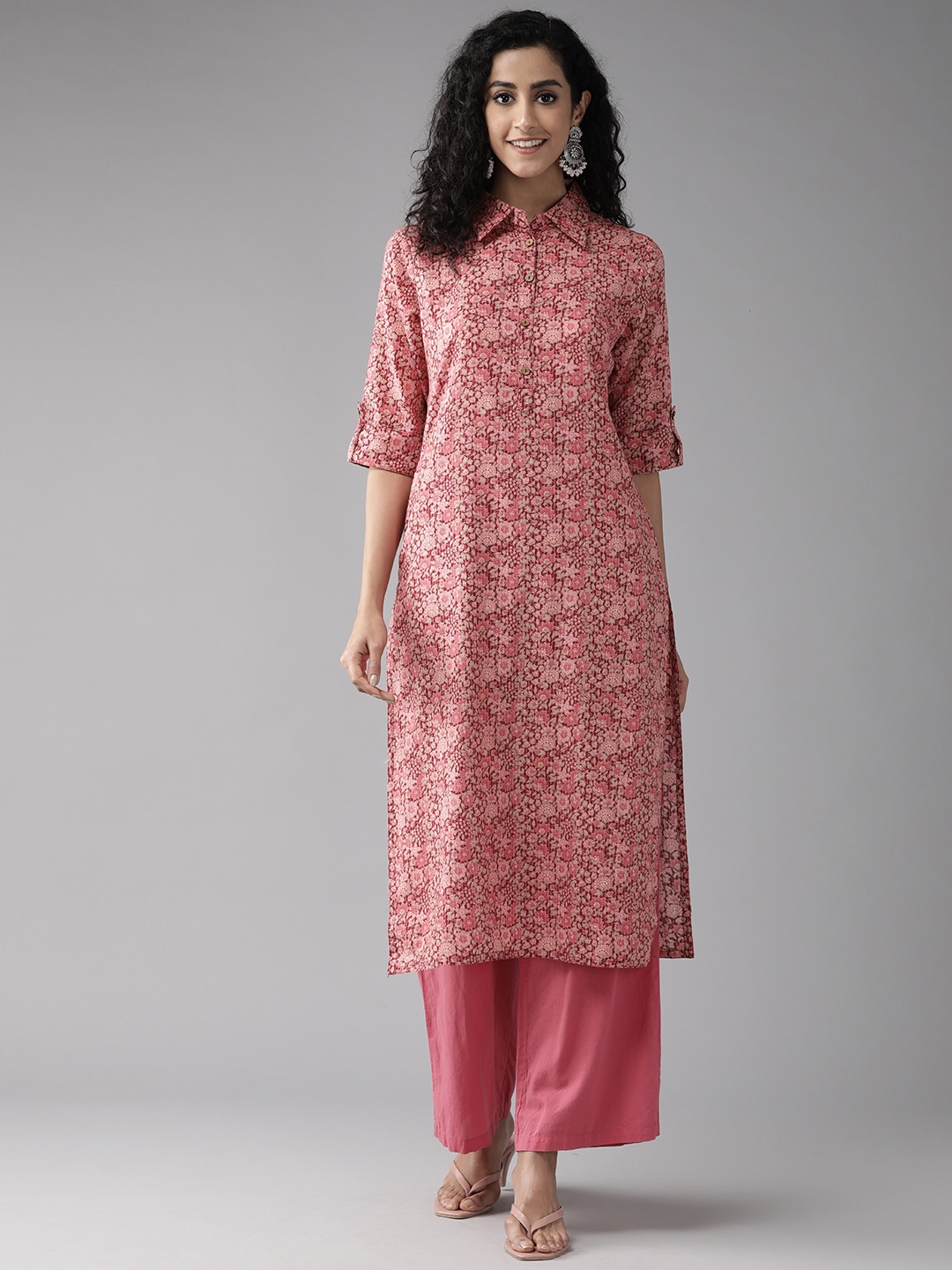 

Cayman Women Ethnic Motifs Printed Kantha Work Straight Kurta, Peach