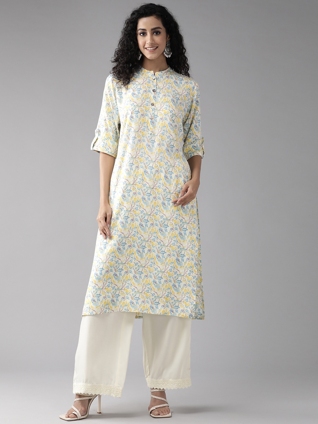 

Cayman Women Floral Printed A-Line Kurta, Mustard