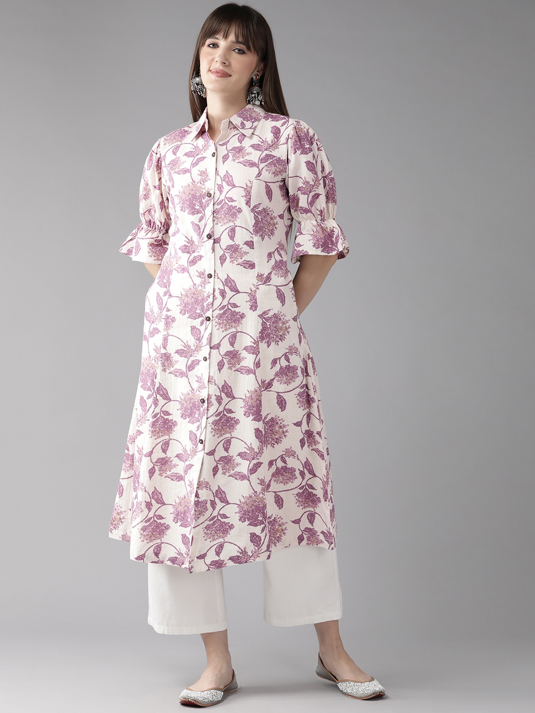 

Cayman Women Floral Printed A-Line Kurta, White