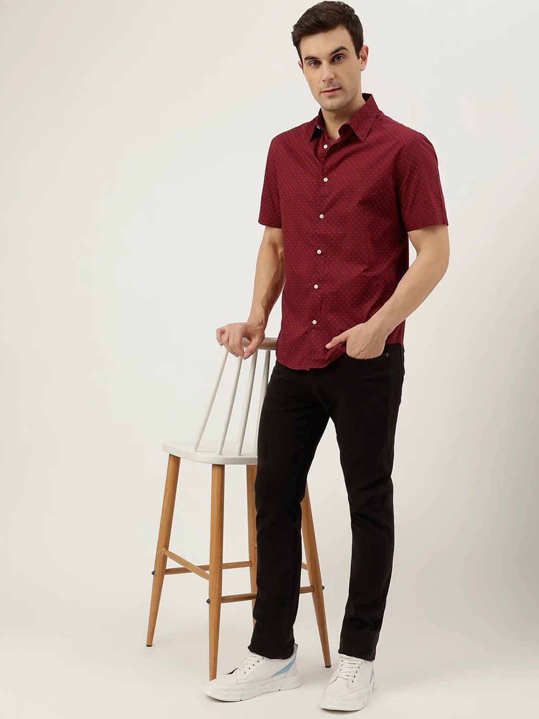 

Marks & Spencer Micro Ditsy Printed Casual Pure Cotton Shirt, Red