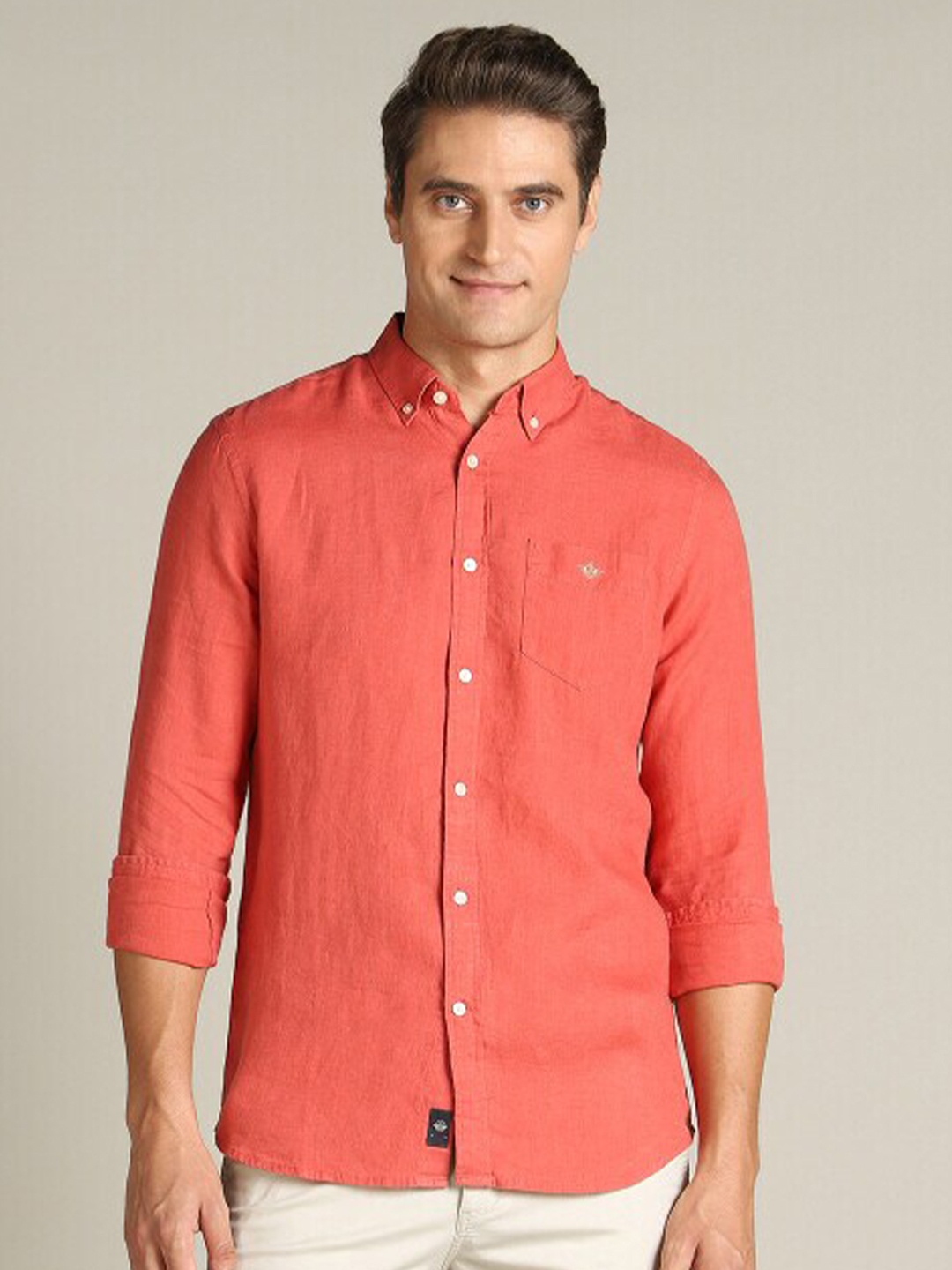 

Dockers Button Down Collar Long Sleeves Linen Classic Casual Shirt, Red