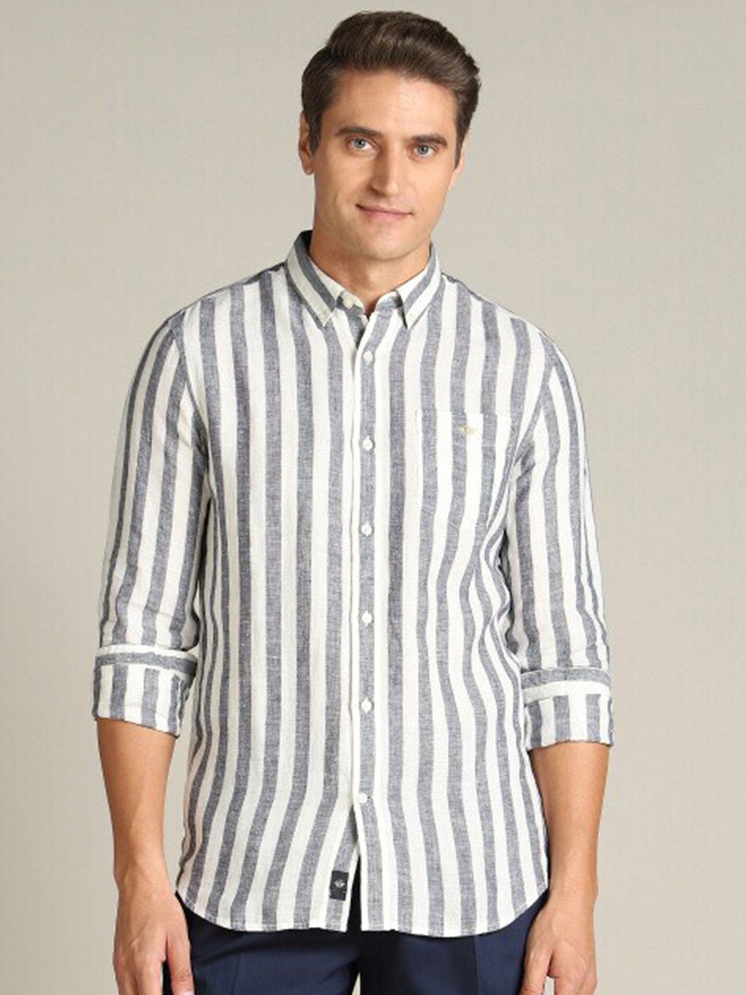 

Dockers Vertical Striped Button Down Collar Classic Linen Casual Shirt, Blue
