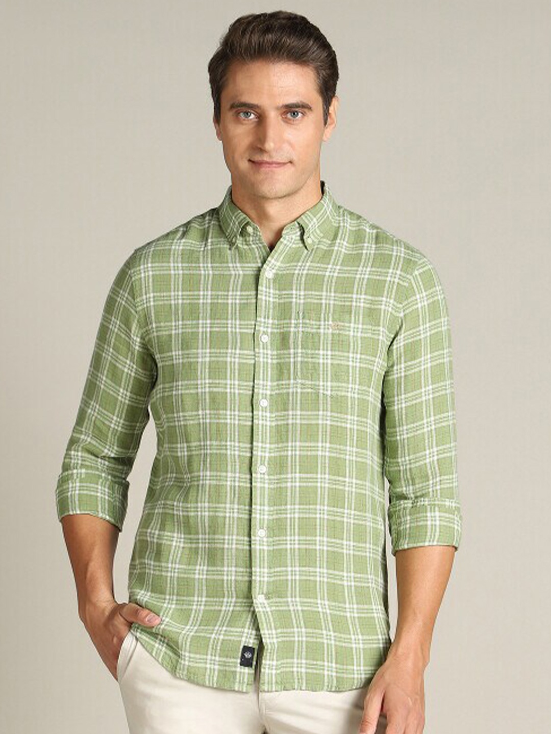 

Dockers Tartan Checks Button Down Collar Linen Classic Fit Casual Shirt, Green