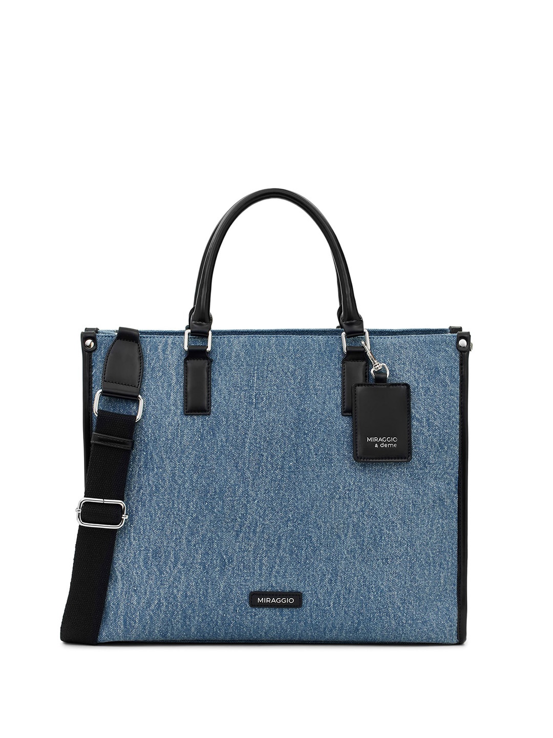 

MIRAGGIO Oversized Denim Tote Bag with Detachable & Adjustable Crossbody Strap, Black