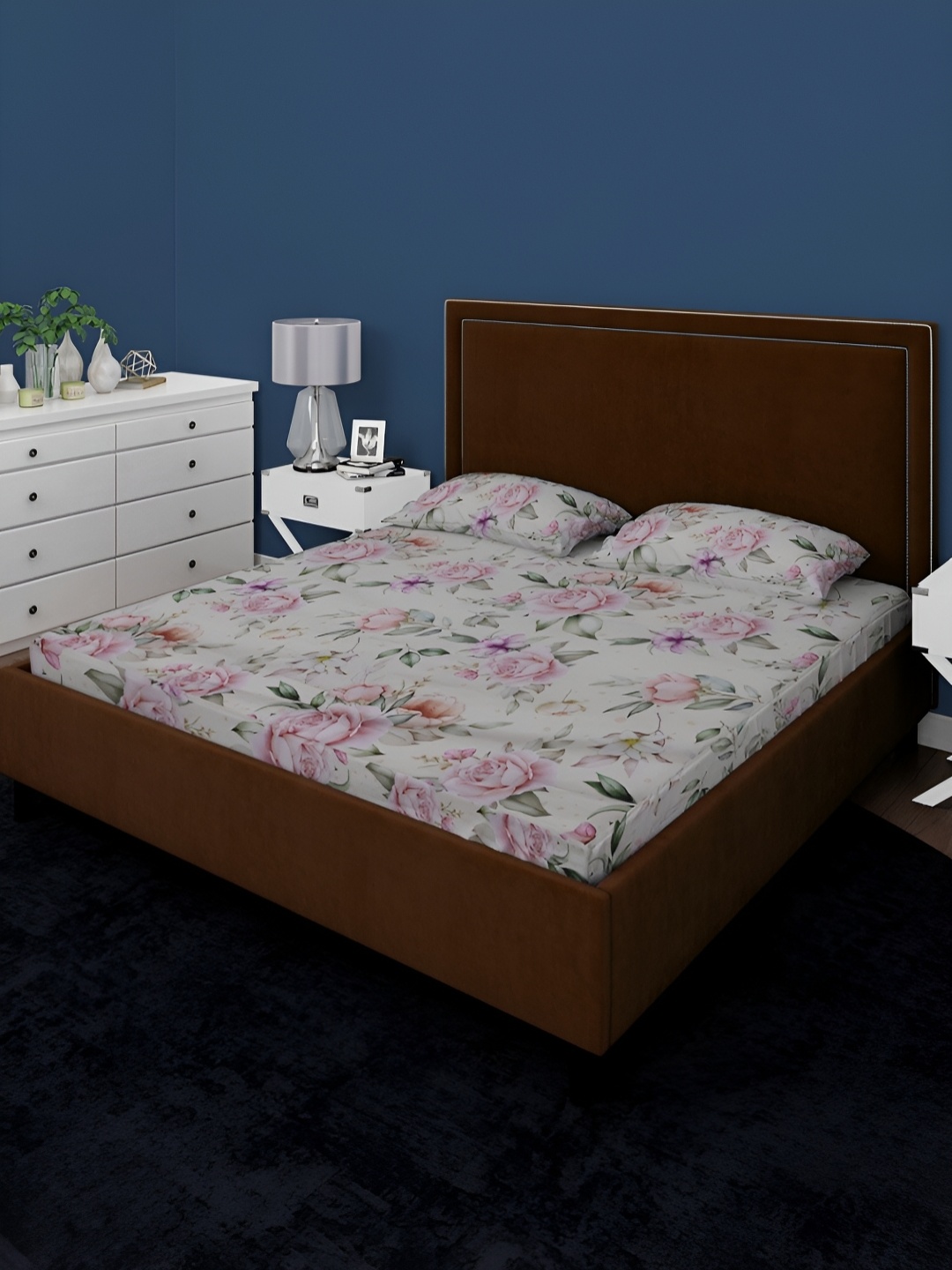 

BOMBAY DYEING Beige & Pink Floral Cotton 180 TC King Bedsheet with 2 Pillow Covers