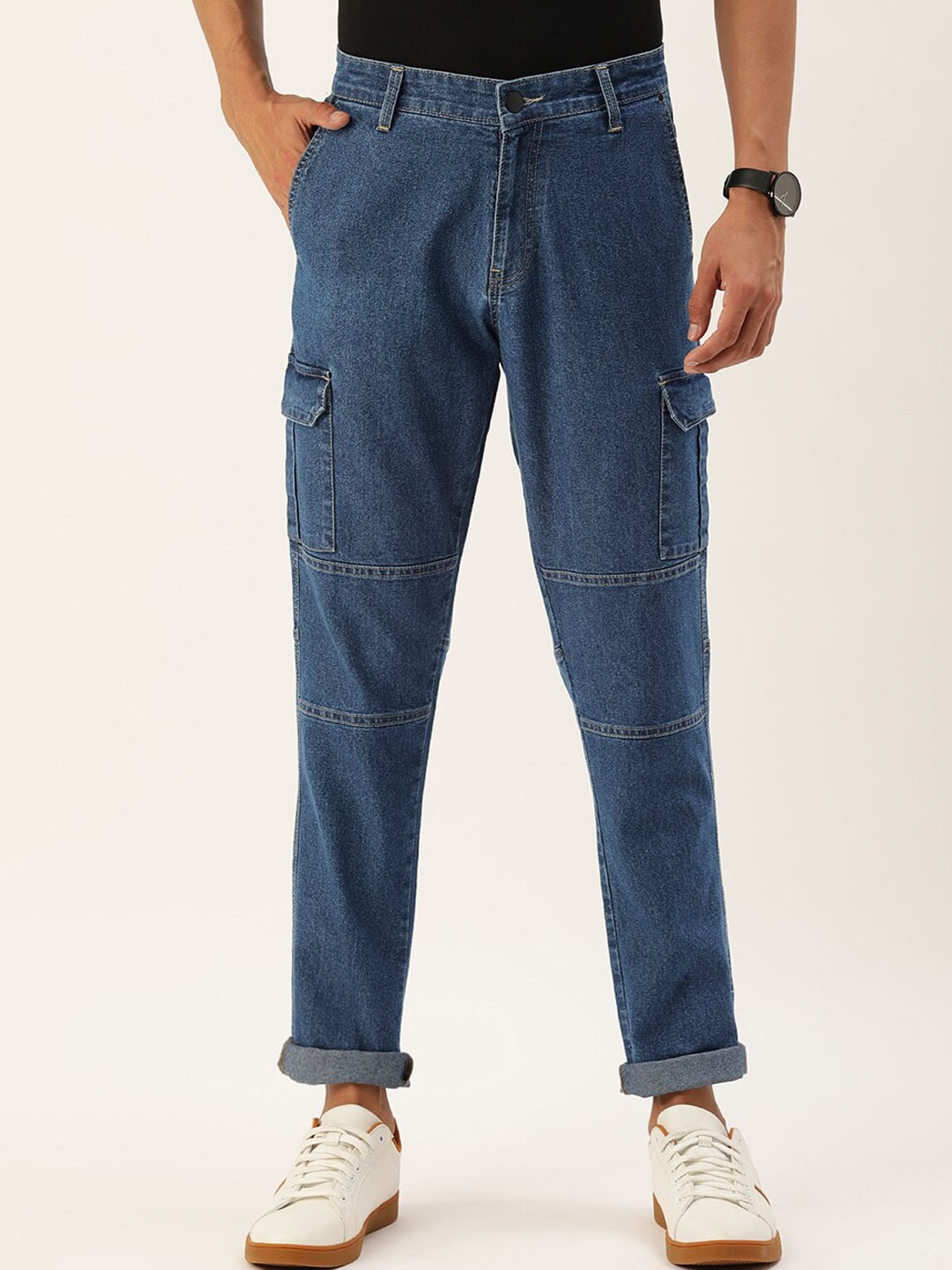 

IVOC Men Slim Fit Low Distress Stretchable Jeans, Navy blue