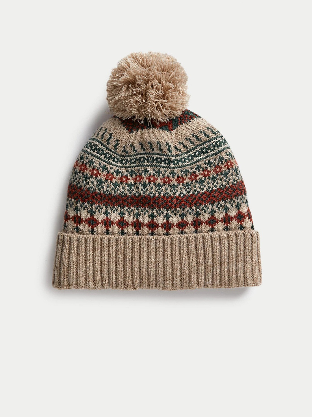 

Marks & Spencer Men Fair Isle Self Design Acrylic Beanie Cap, Beige