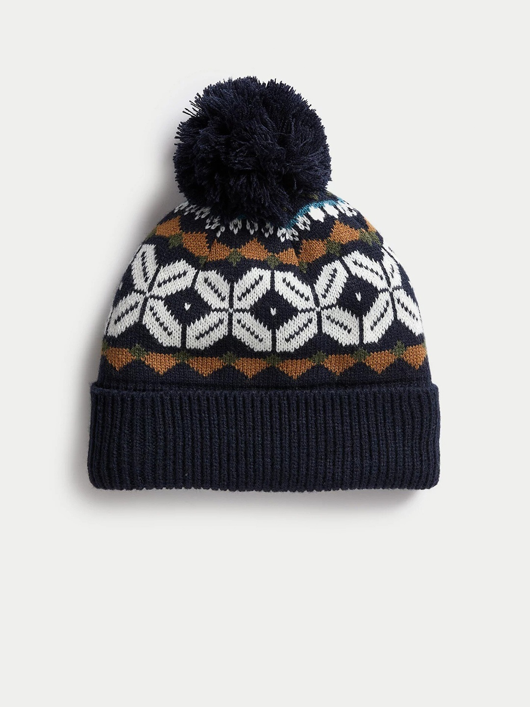 

Marks & Spencer Men Fair Isle Self Design Acrylic Beanie Cap, Navy blue