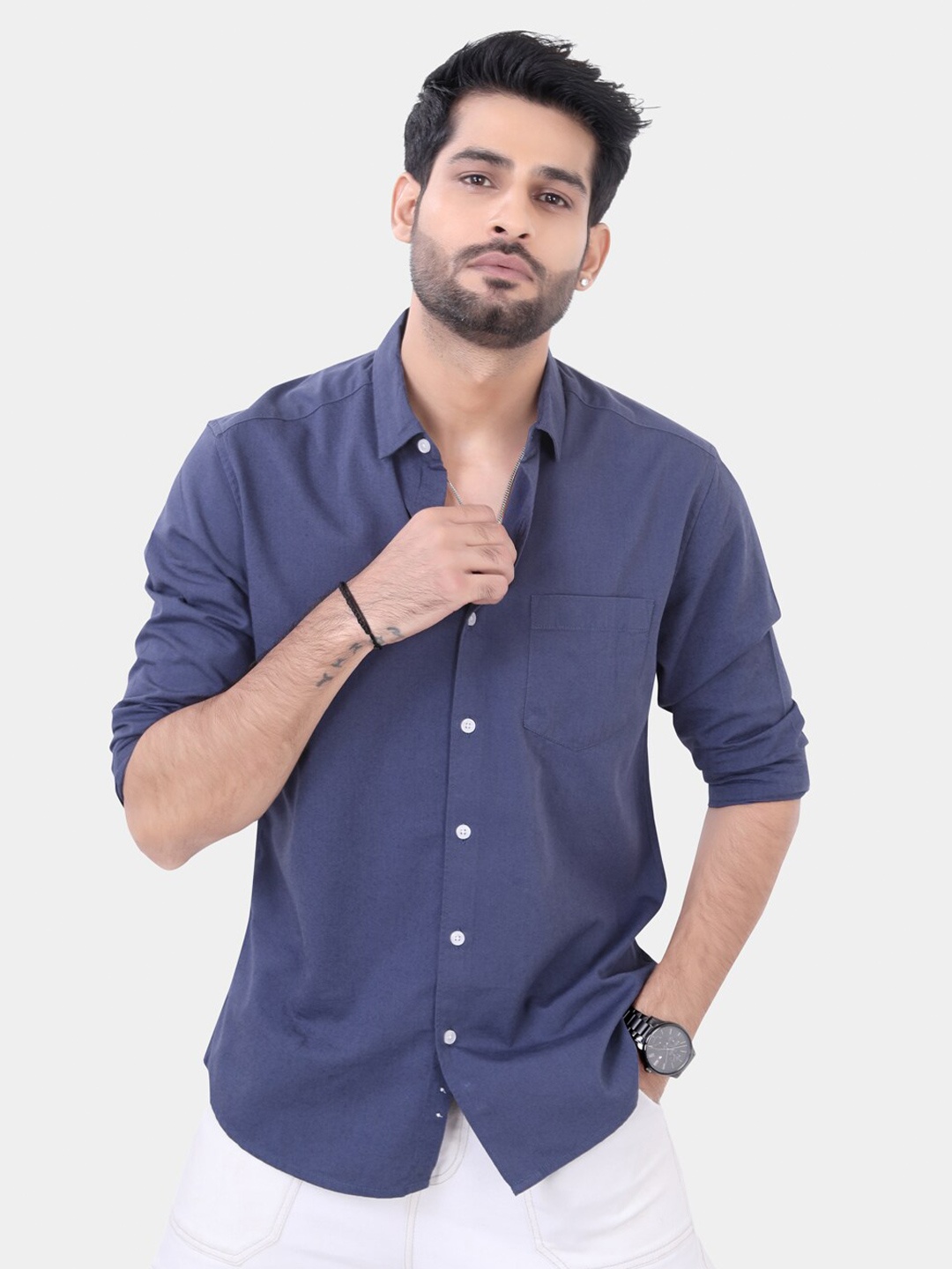 

VASTRADO Classic Slim Fit Cotton Casual Shirt, Navy blue