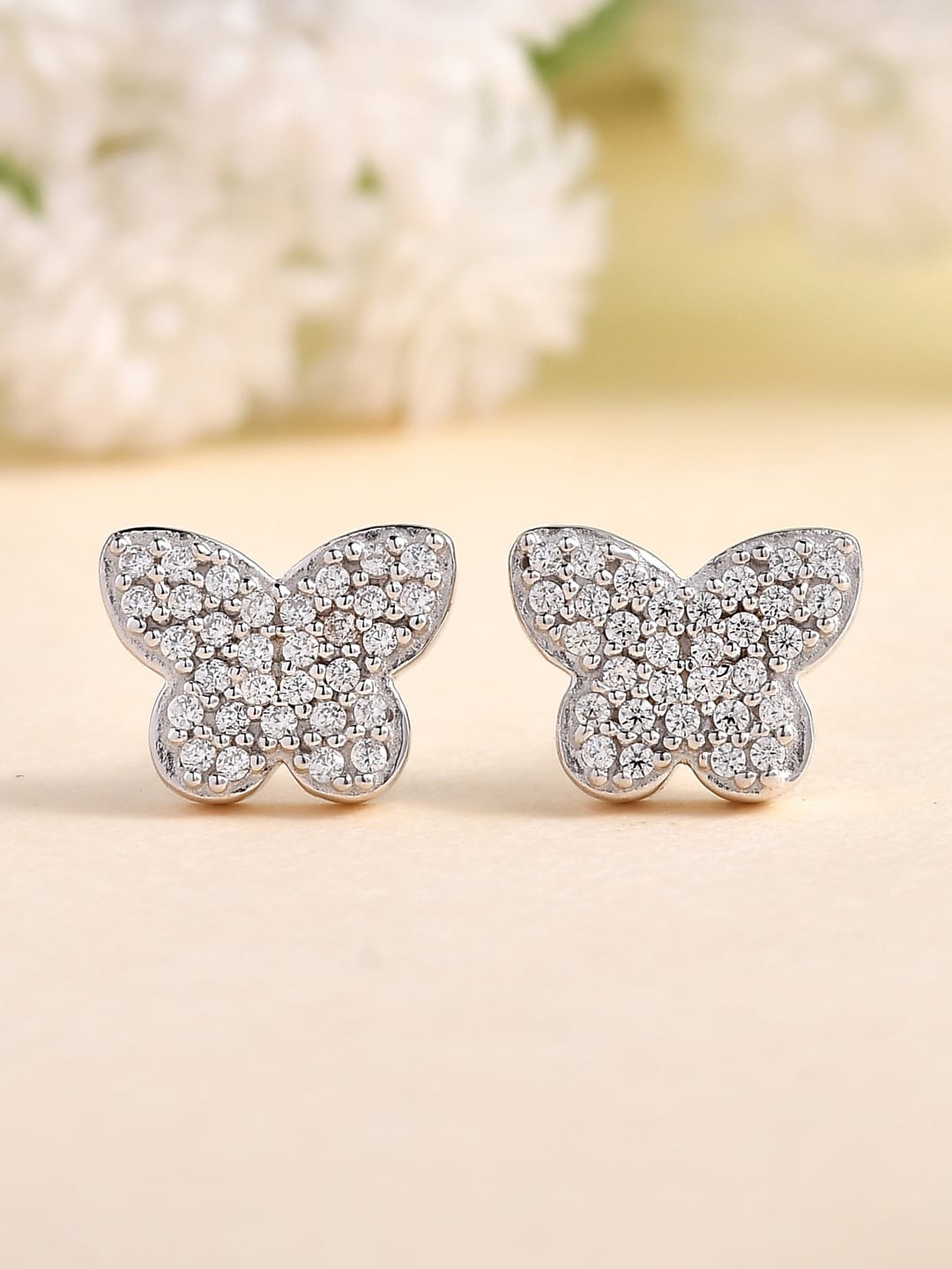 

Ornate Jewels 925 Sterling Silver American Diamonds Butterfly Stud Earrings, White