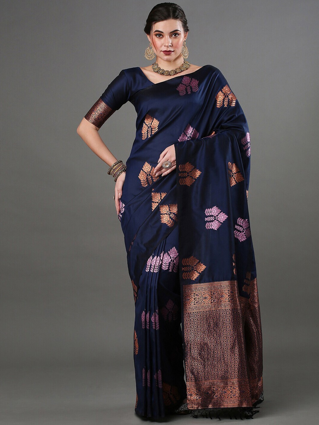 

Naishu Trendz Woven Design Zari Pure Silk Kanjeevaram Saree, Blue