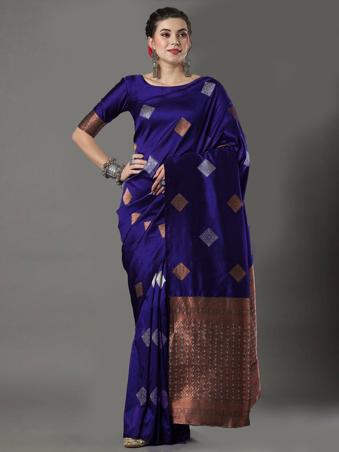 

Naishu Trendz Woven Design Zari Pure Silk Kanjeevaram Saree, Violet
