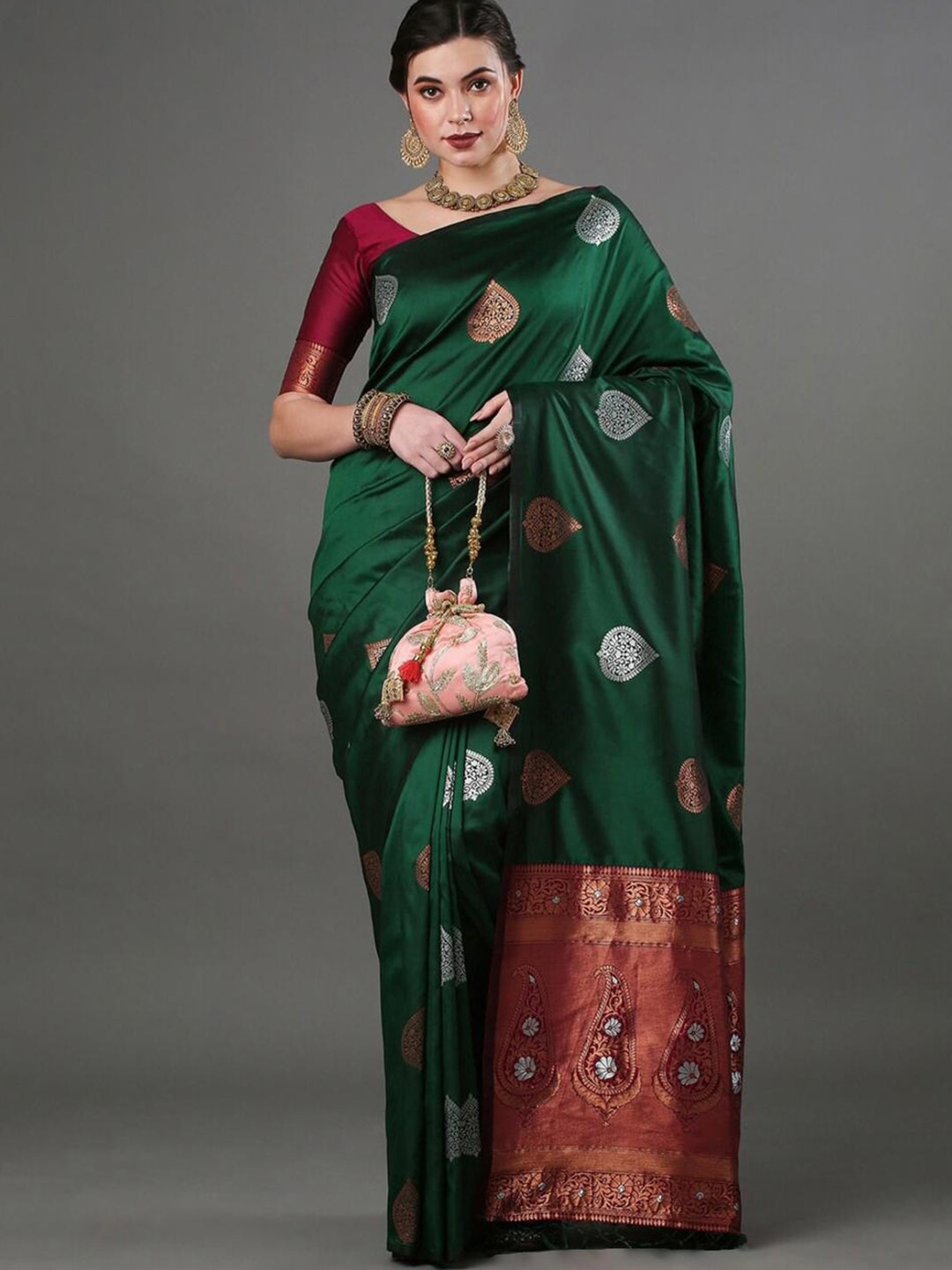 

Naishu Trendz Woven Design Pure Silk Kanjeevaram Saree, Green