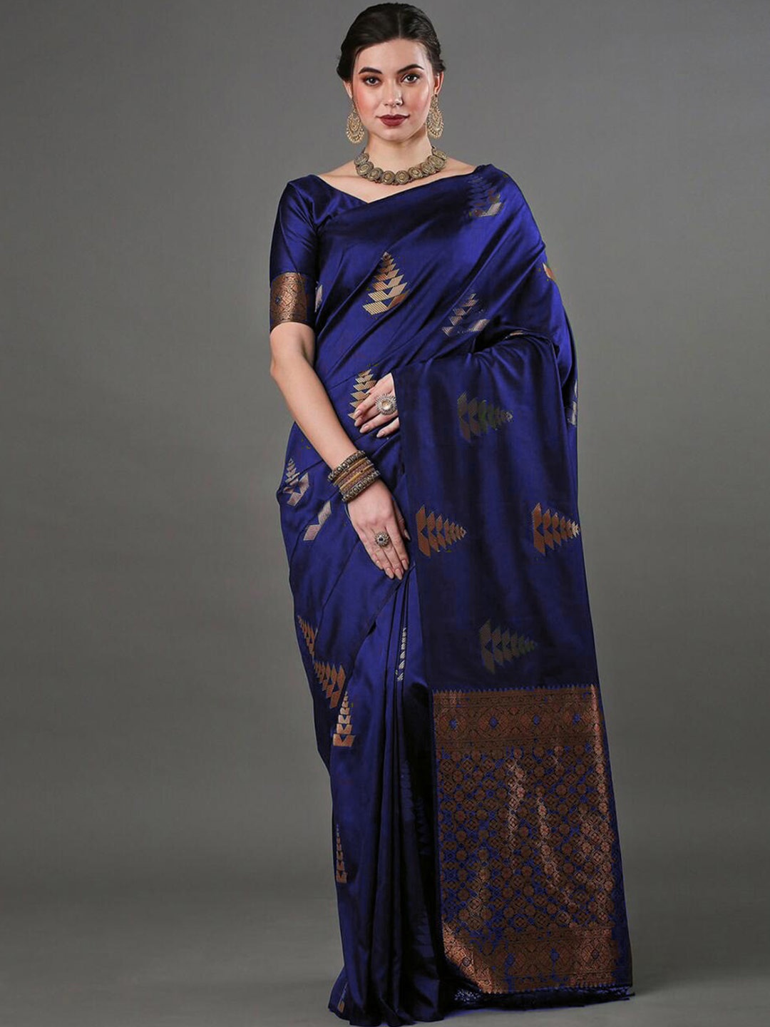 

Naishu Trendz Woven Design Pure Silk Kanjeevaram Saree, Blue