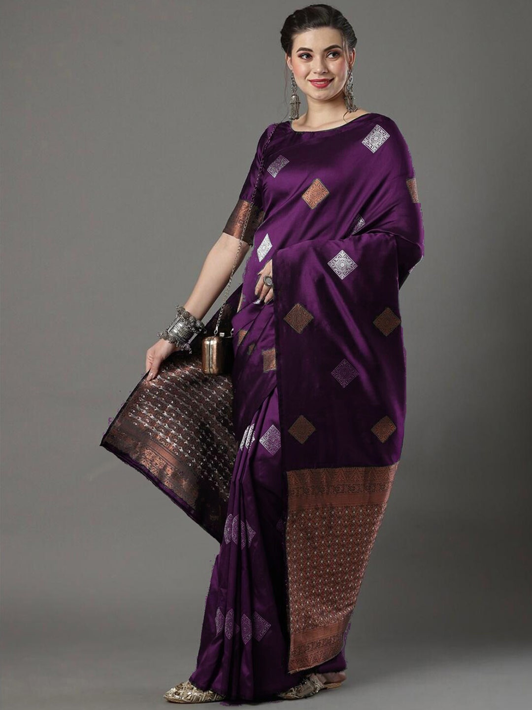 

Naishu Trendz Woven Design Pure Silk Kanjeevaram Saree, Purple