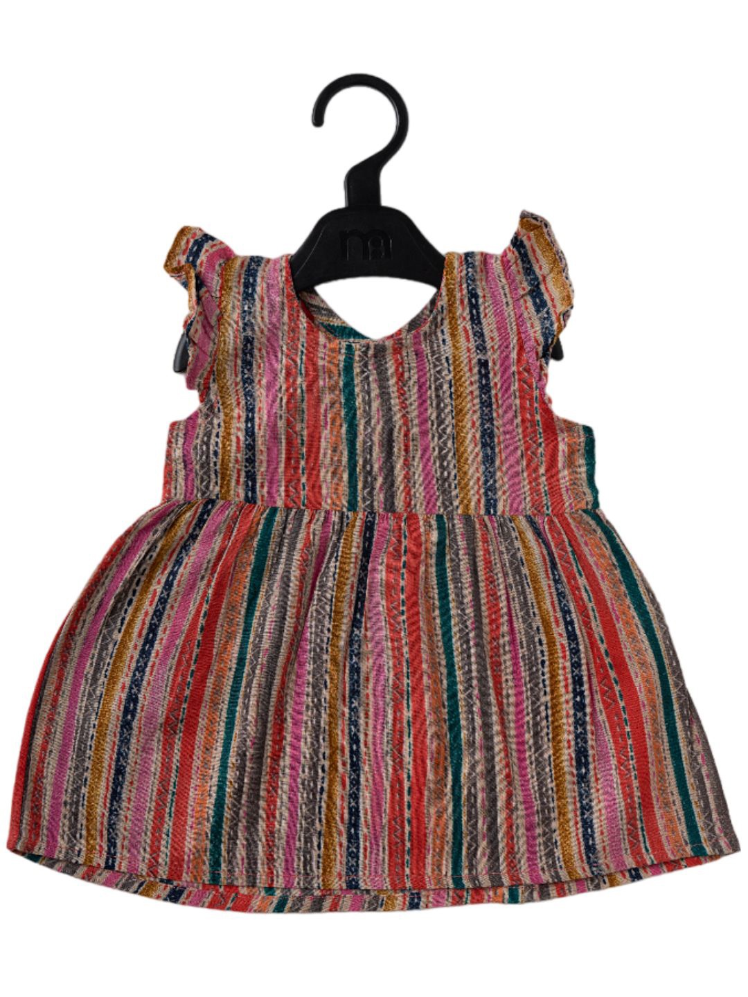 

BAESD Girls Striped Print Flutter Sleeve Organic Cotton Fit & Flare Dress, Pink