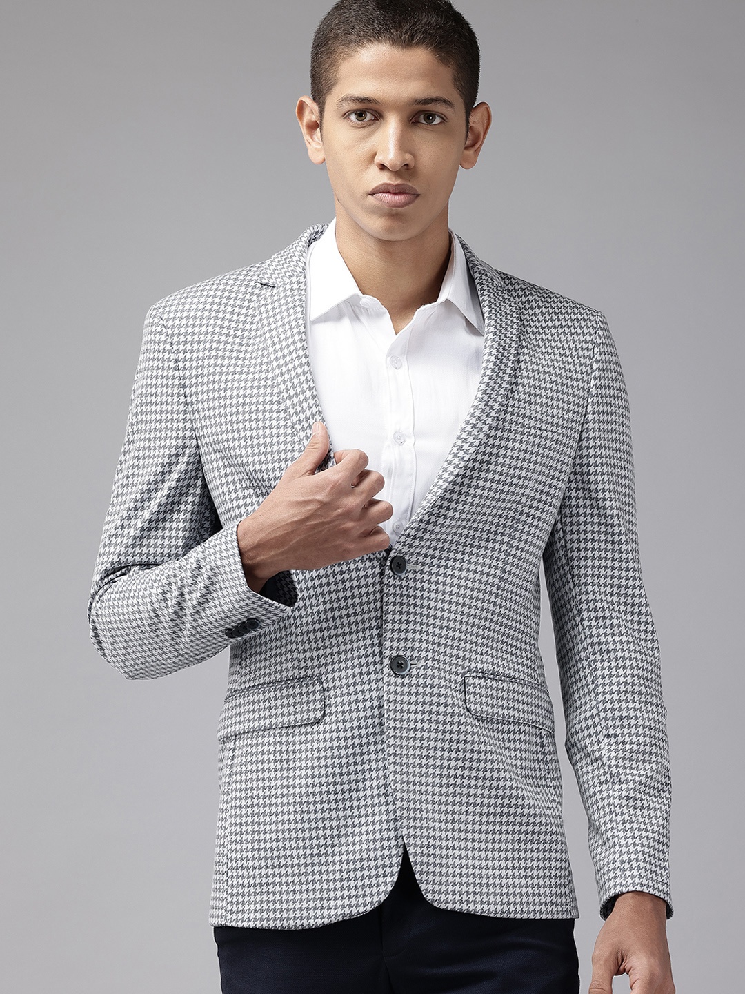 

Park Avenue Geometric Printed Slim Fit Blazer, Grey