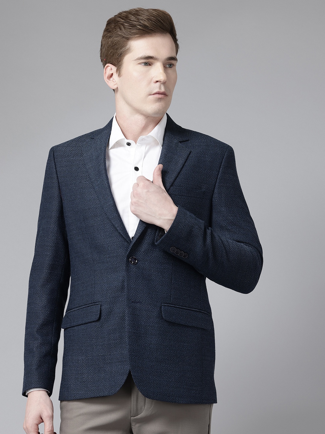 

Park Avenue Self-Design Single-Breasted Semiformal Blazer, Blue