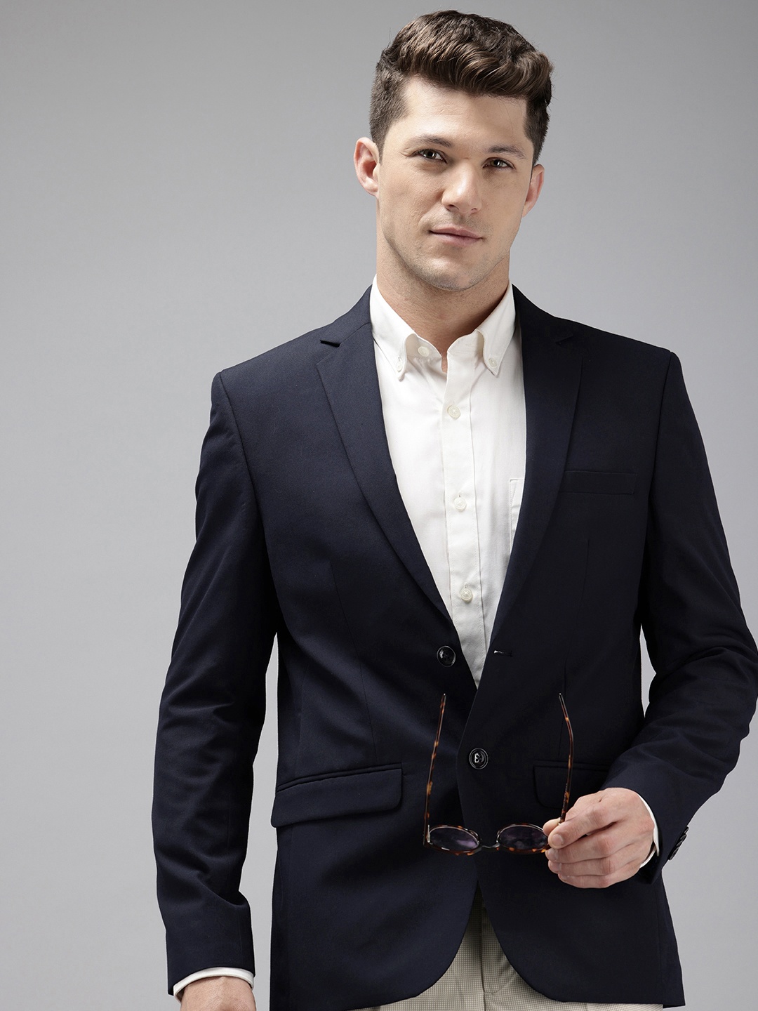 

Park Avenue Notched Lapel Single Breasted Slim Fit Formal Blazer, Navy blue
