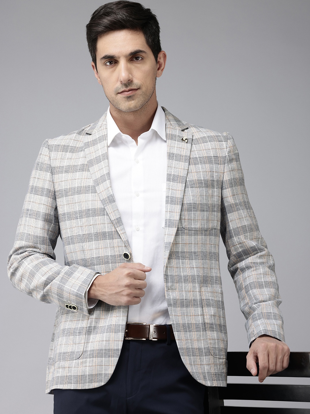 

Park Avenue Checked Single-Breasted Super Slim Fit Formal Blazer, Blue