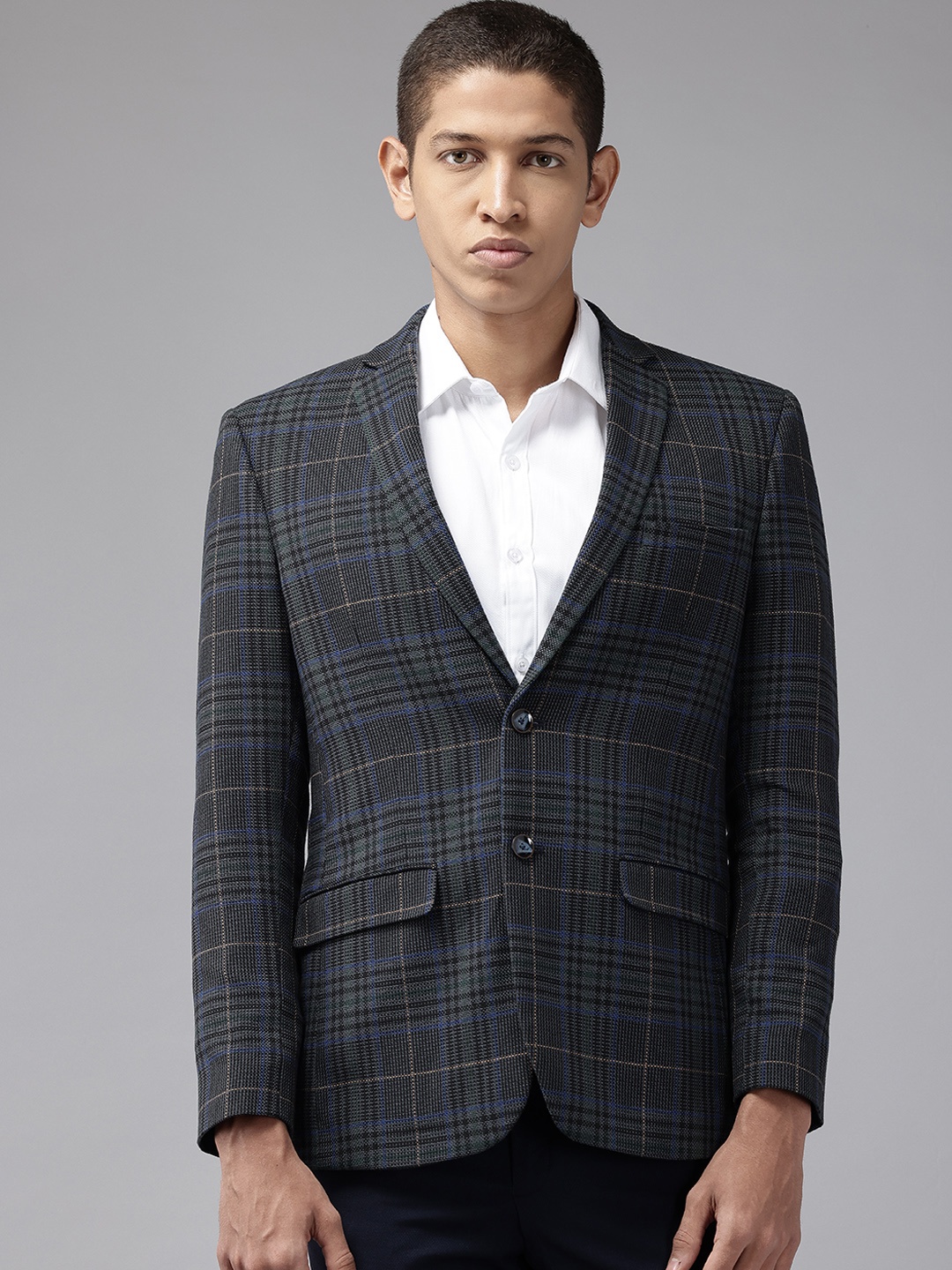 

Park Avenue Slim Fit Checked Single-Breasted Blazers, Grey