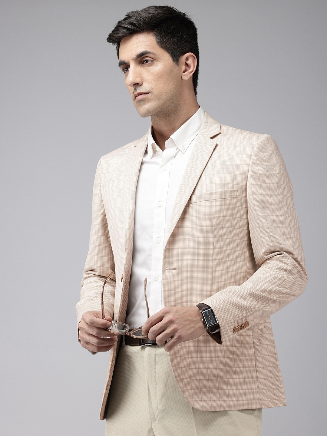 

Park Avenue Checked Slim Fit Blazer, Beige