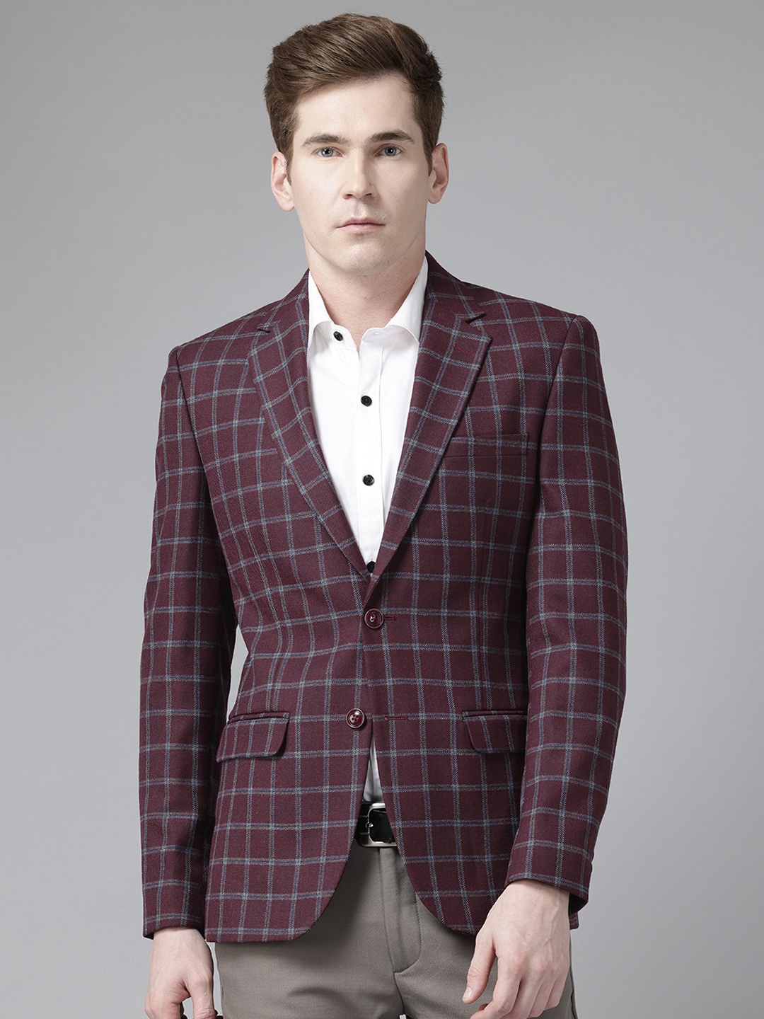 

Park Avenue Checked Single-Breasted Semiformal Blazer, Maroon