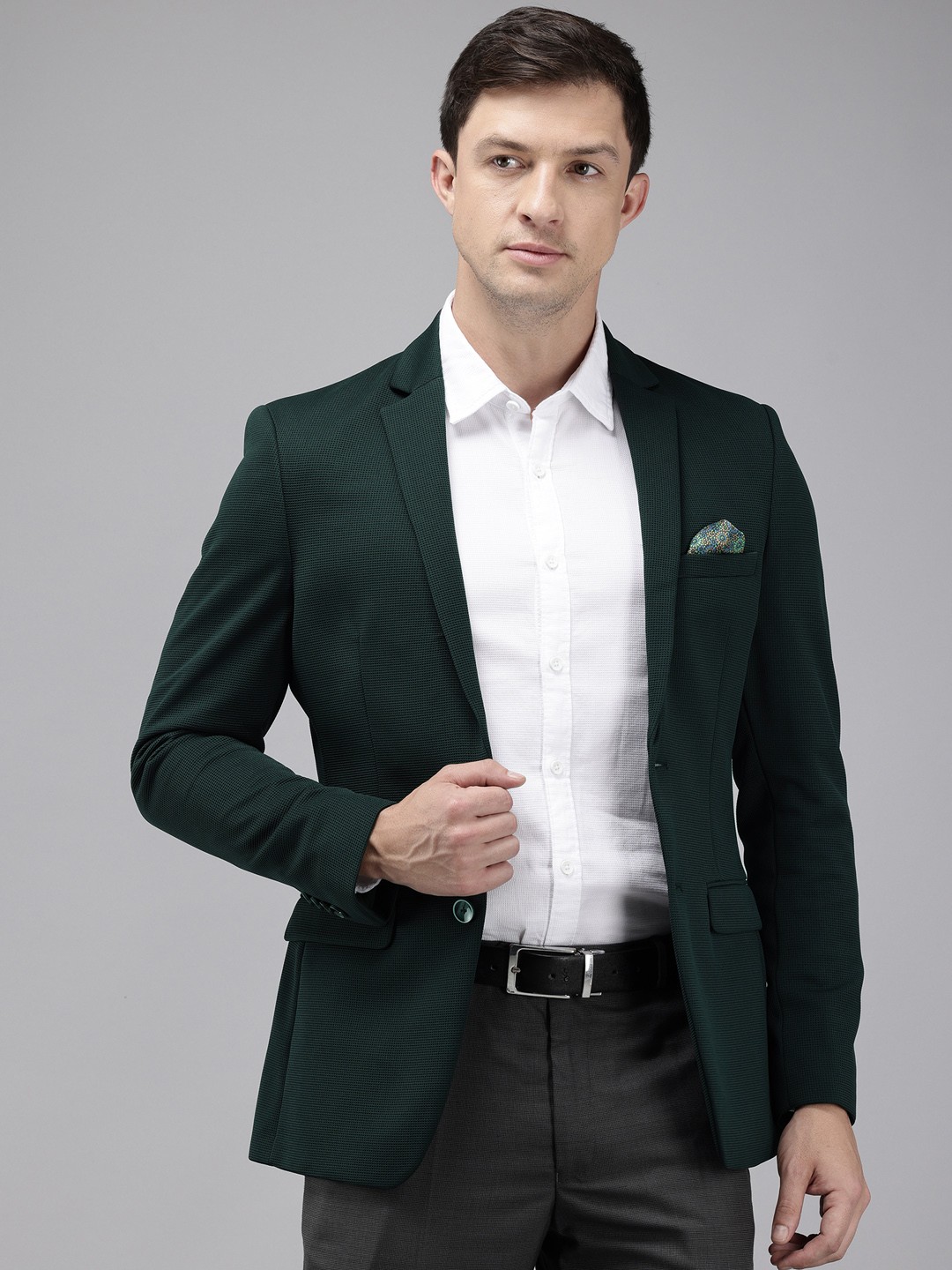 

Park Avenue Self Design Single-Breasted Super Slim Fit Casual Blazer, Green
