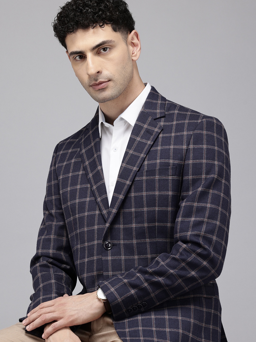 

Park Avenue Checked Formal Blazer, Navy blue