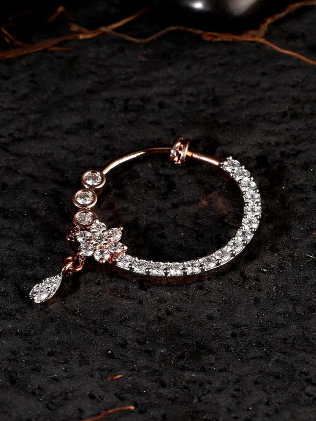 

Runjhun Gold-Plated American Diamond Ring Nosepin
