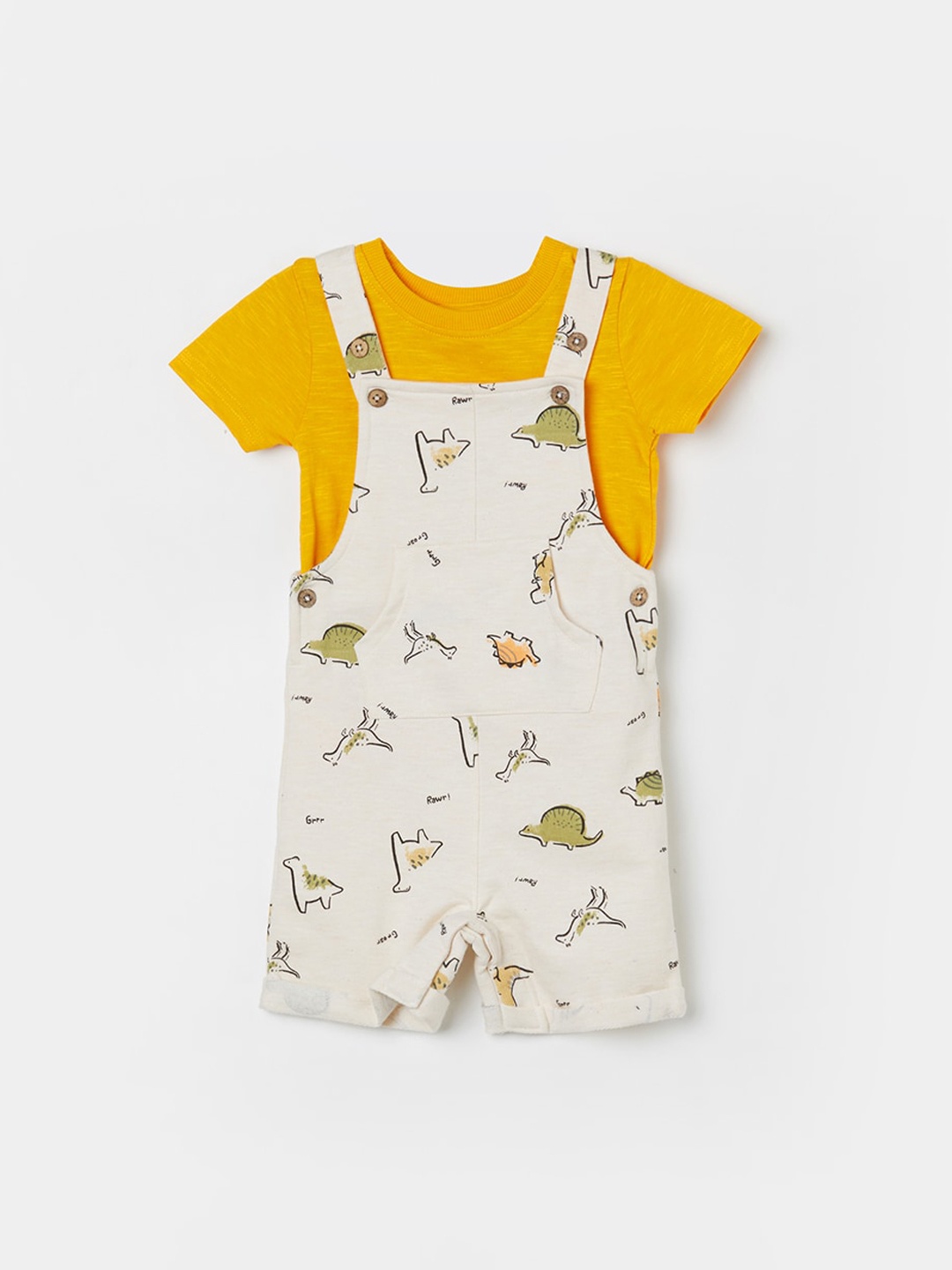 

Juniors by Lifestyle Boys Conversational Printed Dungaree With T-shirt, Off white