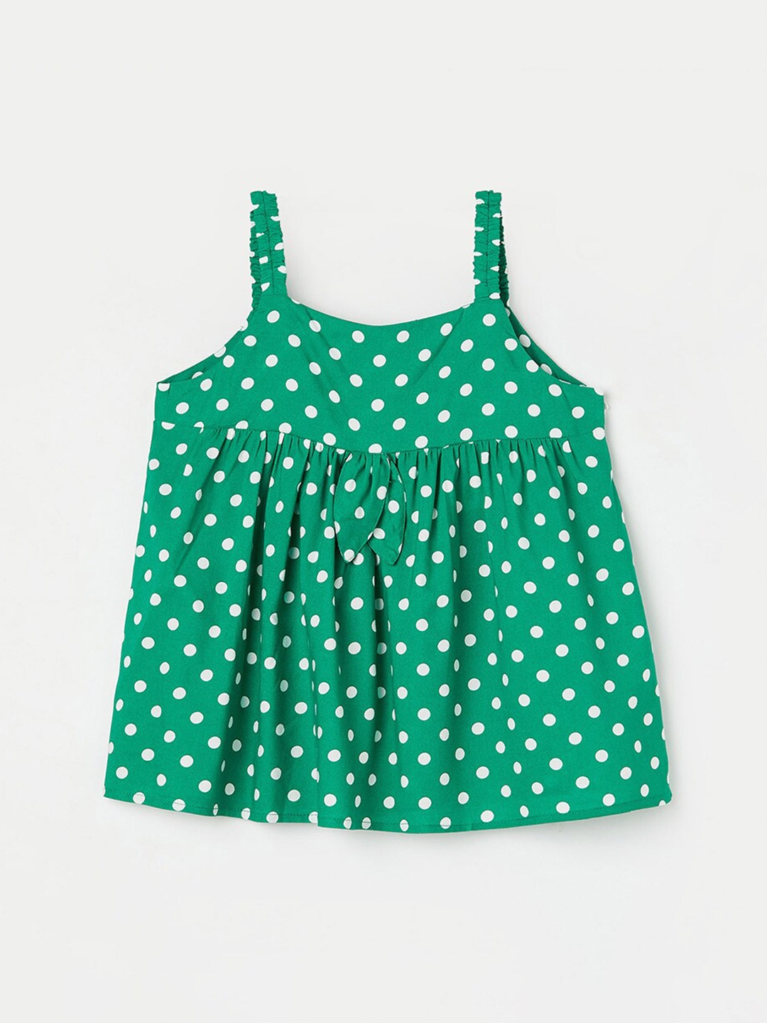 

Fame Forever by Lifestyle Girls Polka Dots Printed Shoulder Straps Gathered Top, Green