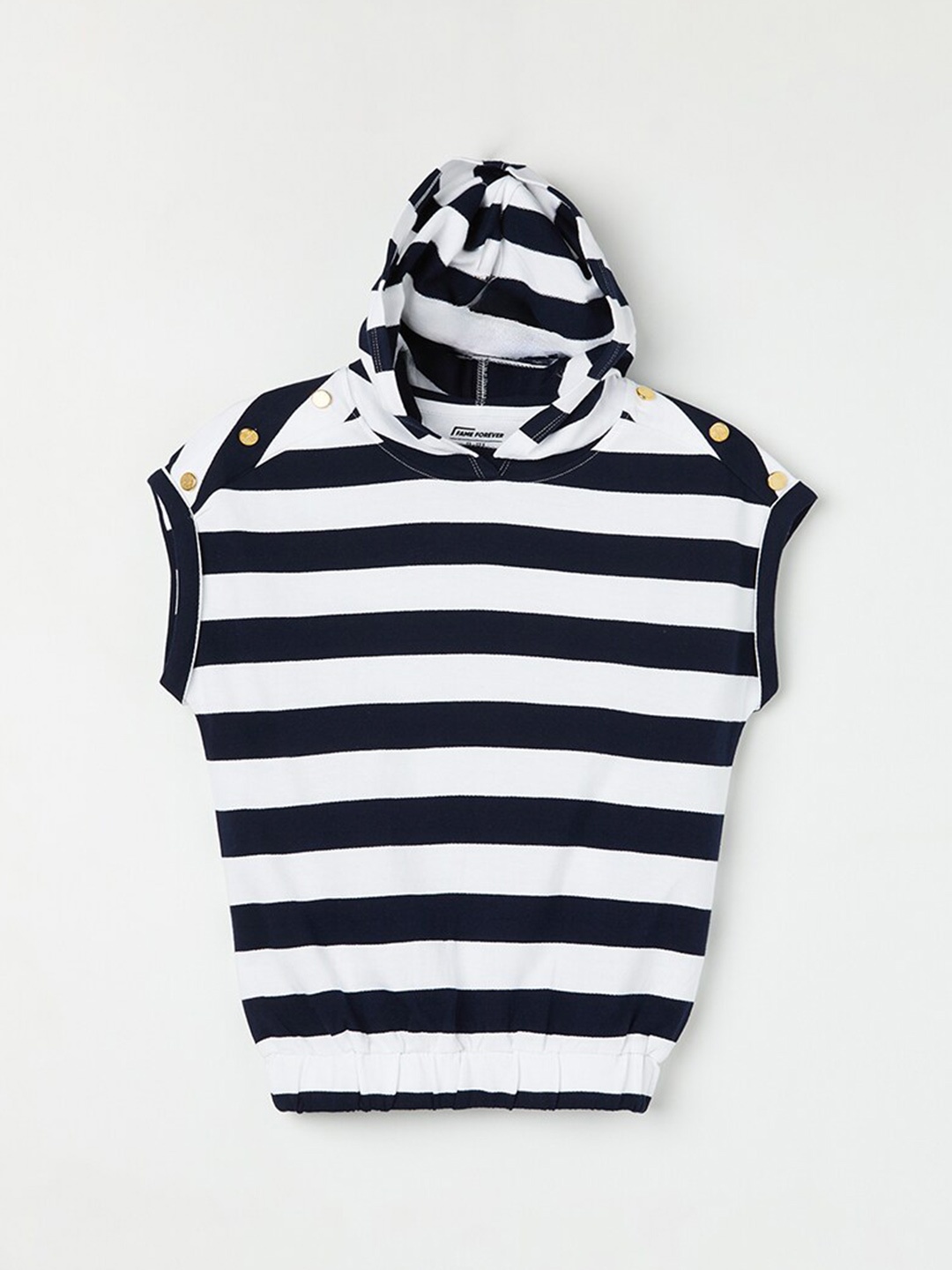 

Fame Forever by Lifestyle Girls Striped Hooded Pure Cotton T-shirt, Blue