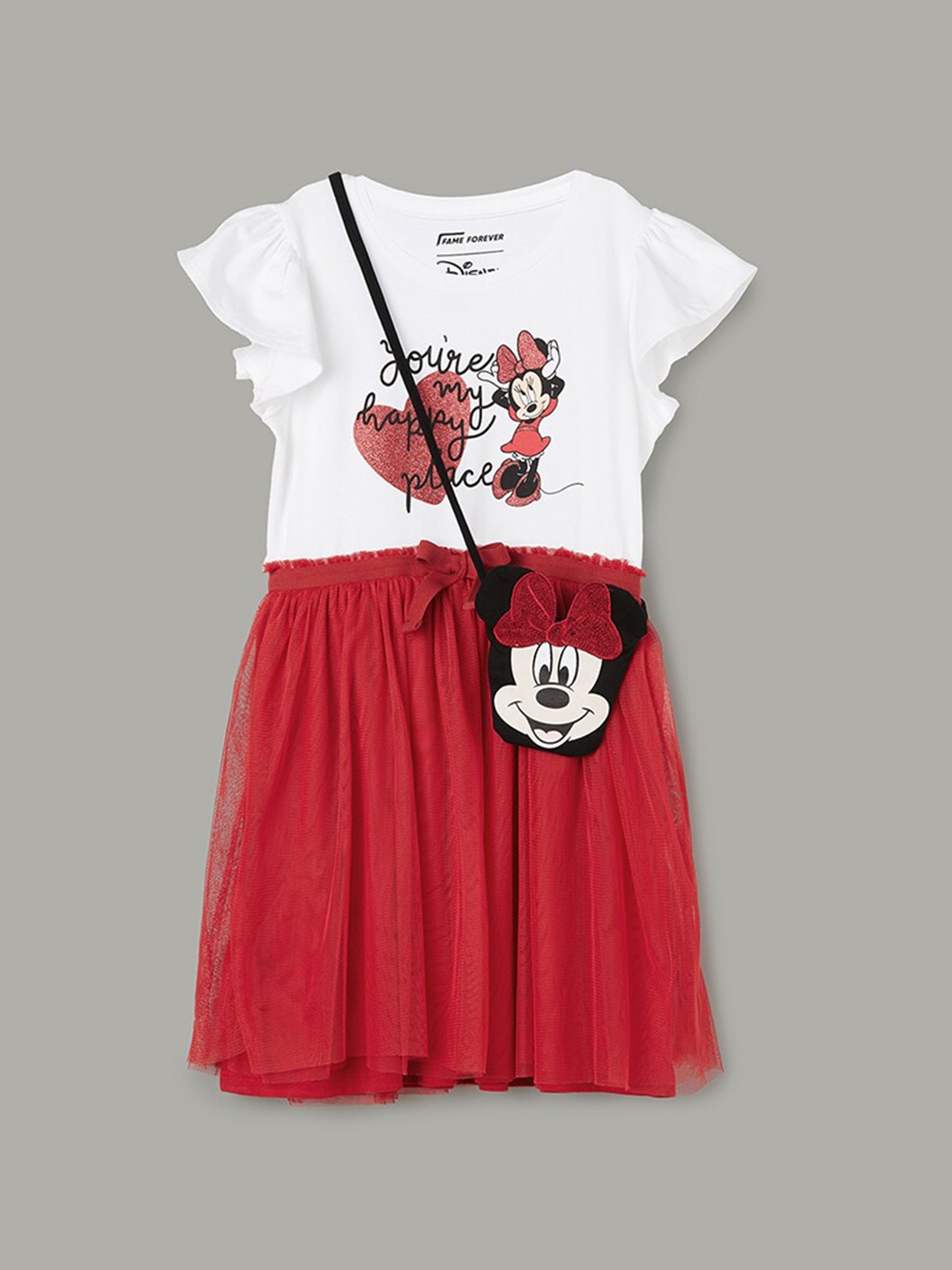 

Fame Forever by Lifestyle Girls Minnie Mouse Printed A-Line Dress, Red